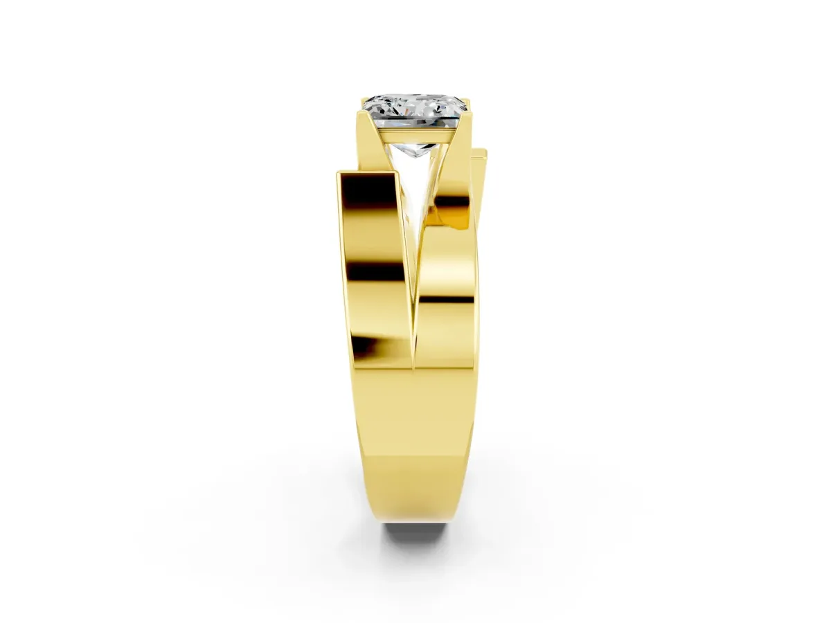 Modern Tension Set Princess Cut Moissanite Solitaire Wide Band Ring Yellow gold