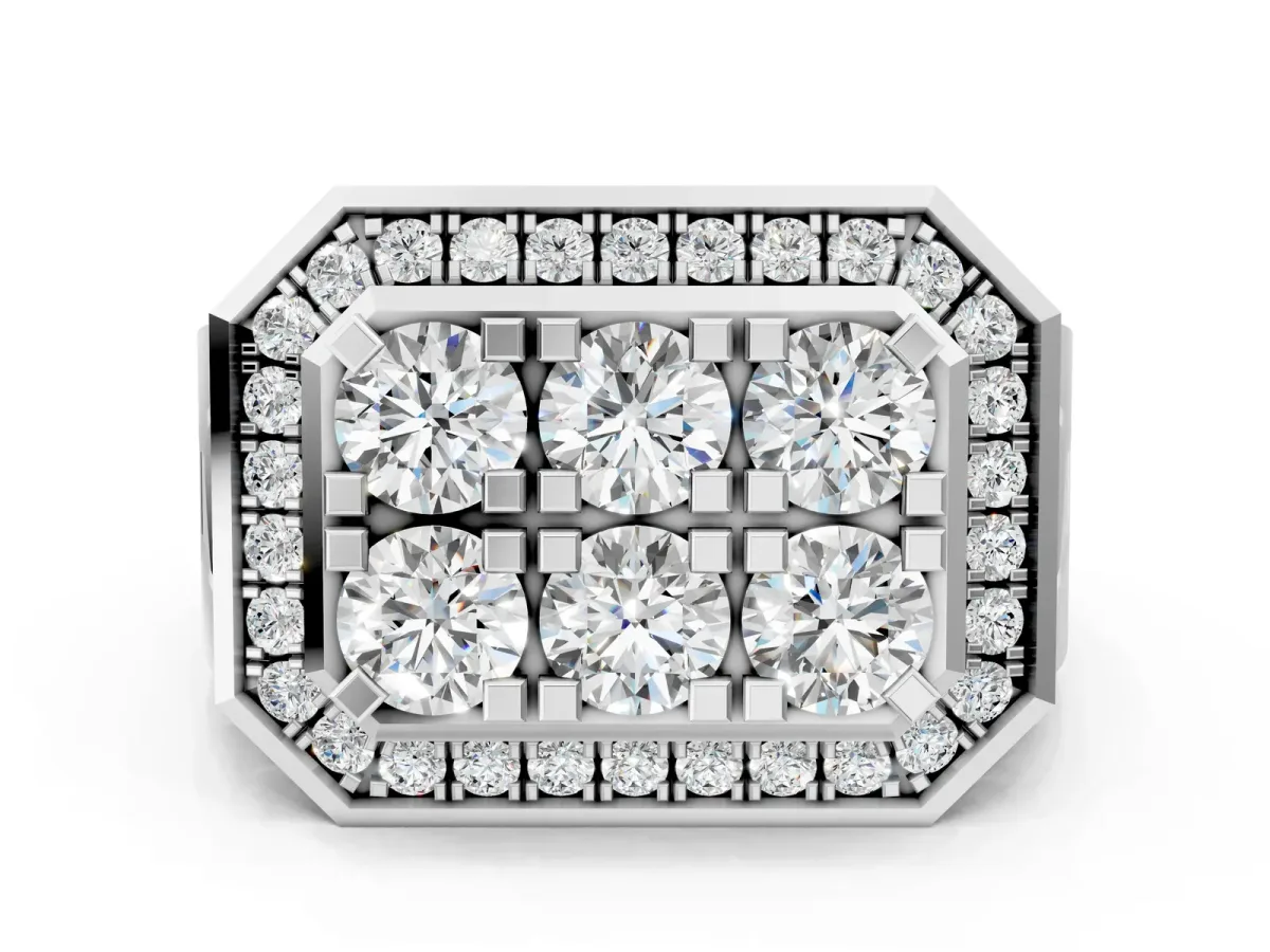Round Diamond Cluster Halo Mens Ring Platinum