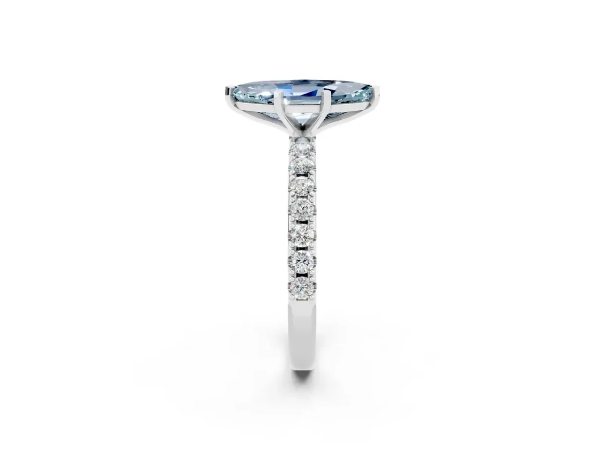 Marquise Cut Aquamarine Solitaire Pavé Band with Four-Prong Setting Silver