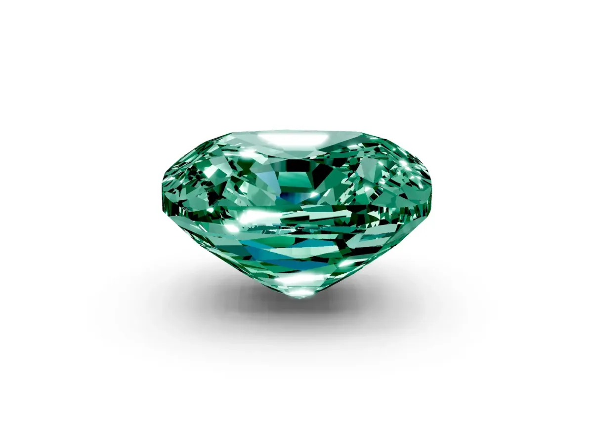 Cushion Cut Green Sapphire Scattered Round Accent Ring with Prong Setting Platinum
