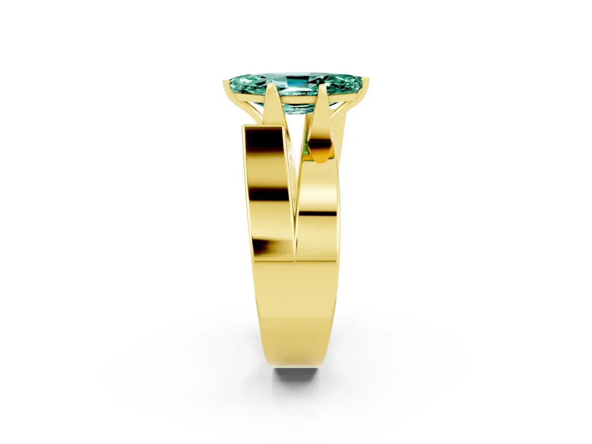Modern Tension Set Marquise Cut Green Sapphire Solitaire Wide Band Ring Yellow gold