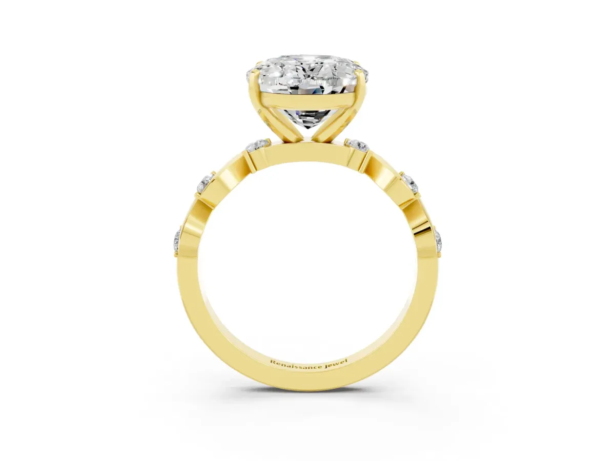 Oval Cut Moissanite Solitaire Twisted Band with Round Accents and Prong Setting Yellow gold