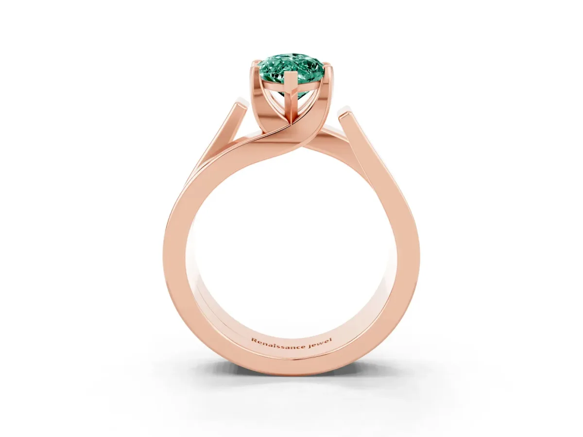 Modern Tension Set Marquise Cut Green Sapphire Solitaire Wide Band Ring Rose gold