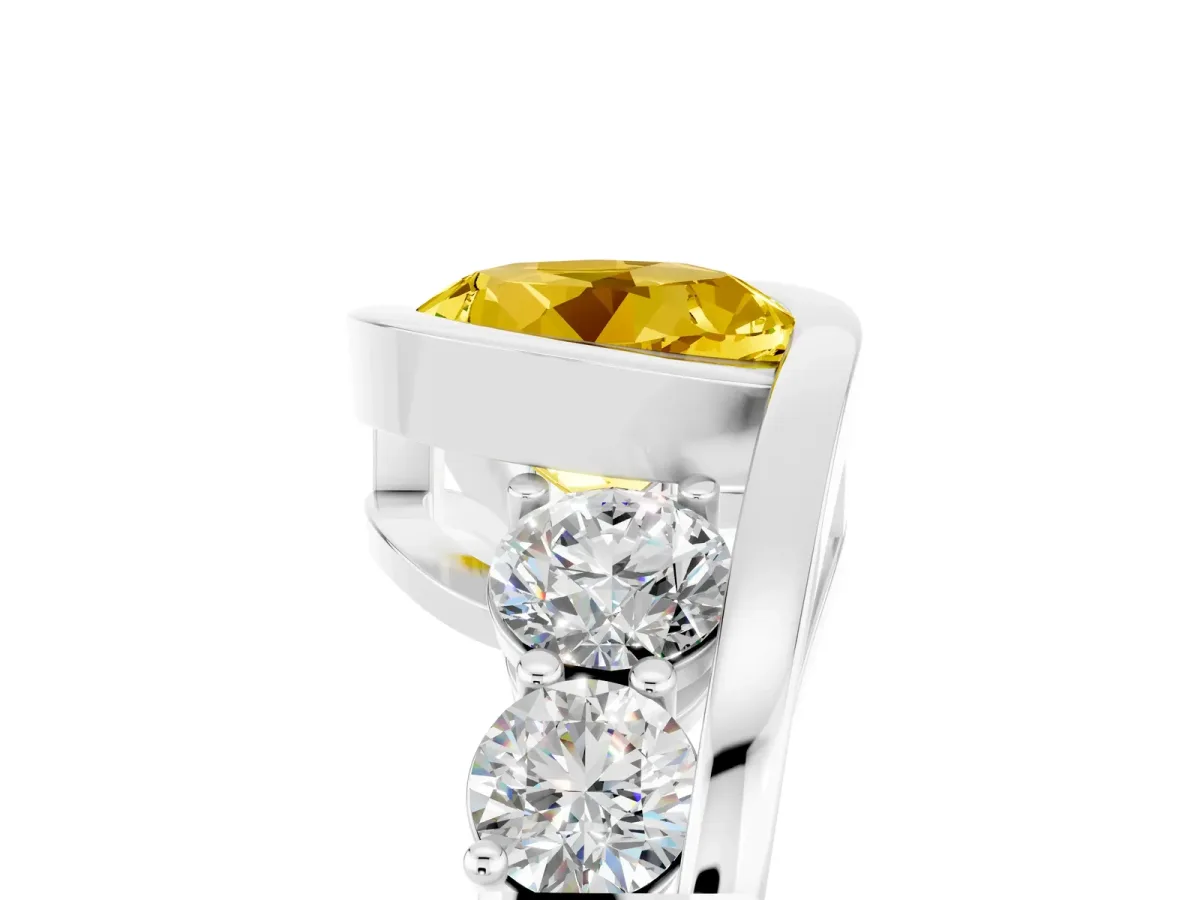 Bezel Set Round Cut Yellow Sapphire Bypass Ring with Round Accents Silver