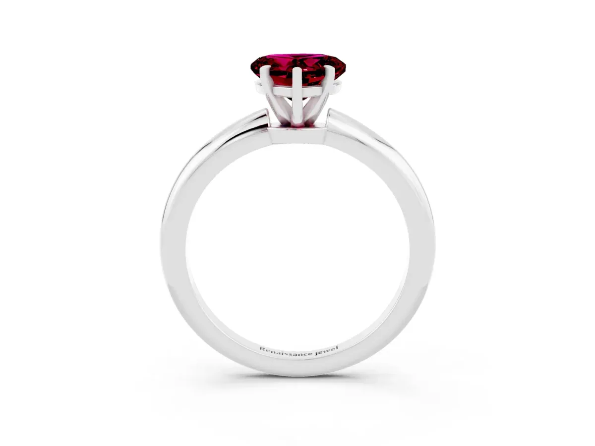 Heart Cut Garnet Solitaire Ring with Six-Prong Setting and Classic Band Silver