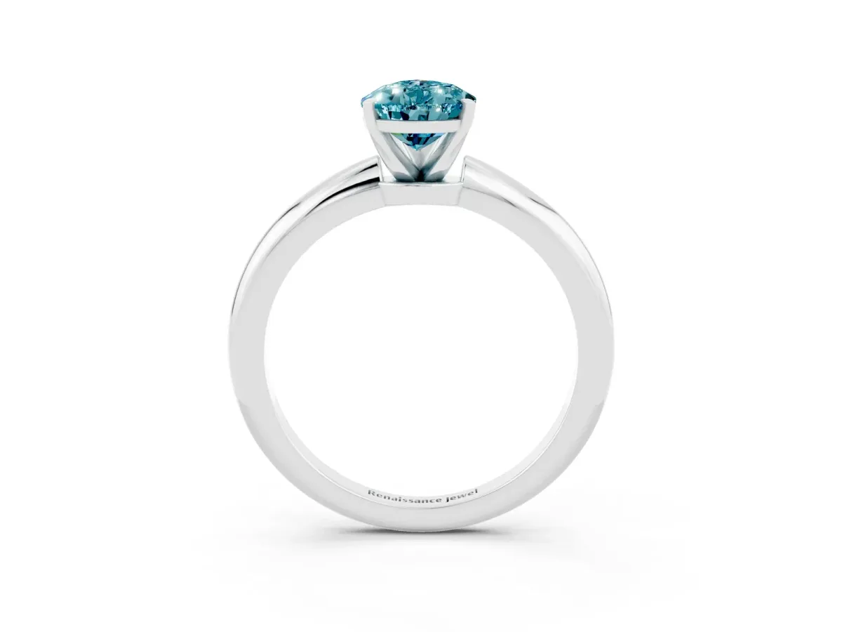 Pear Cut Blue Topaz Solitaire Ring with Six-Prong Setting and Classic Band Platinum