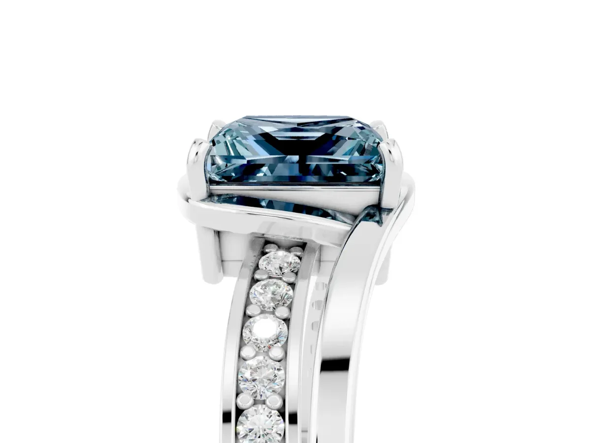 Princess Cut Aquamarine Solitaire Ring with Split Shank and Prong Setting Platinum