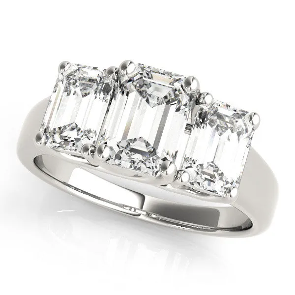 Three-Stone Asscher Cut Cut Diamond Ring with Prong Setting and Classic Band Platinum