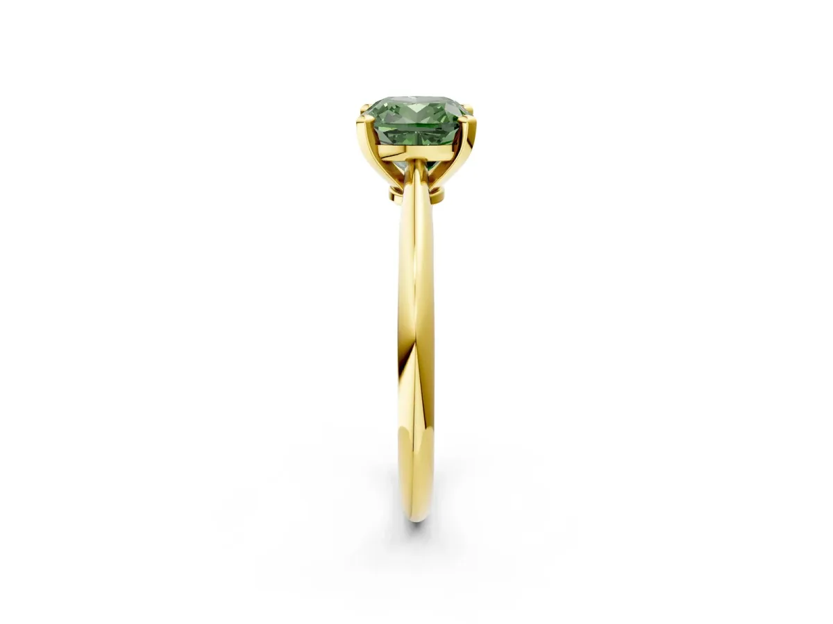 Fancy Green Cushion Cut Diamond Solitaire Engagement Ring with Classic Band and Four-Prong Setting Yellow gold