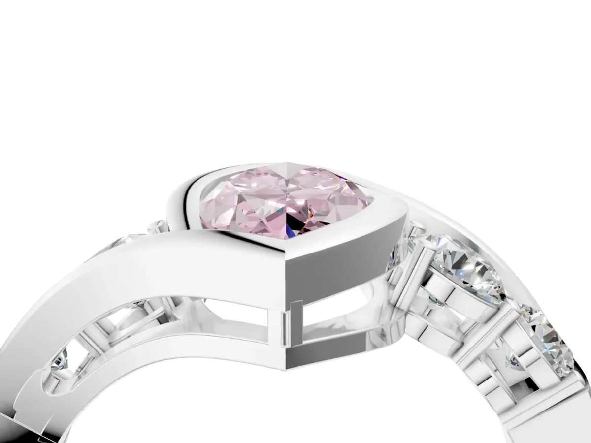 Fancy Pink Bezel Set Marquise Cut Diamond Bypass Ring with Round Accents Platinum
