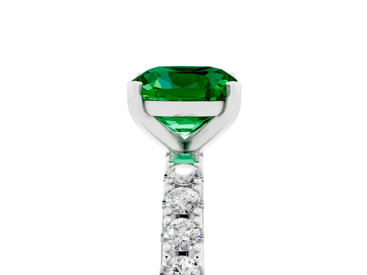 Cushion Cut Emerald Solitaire Pavé Band with Four-Prong Setting Silver