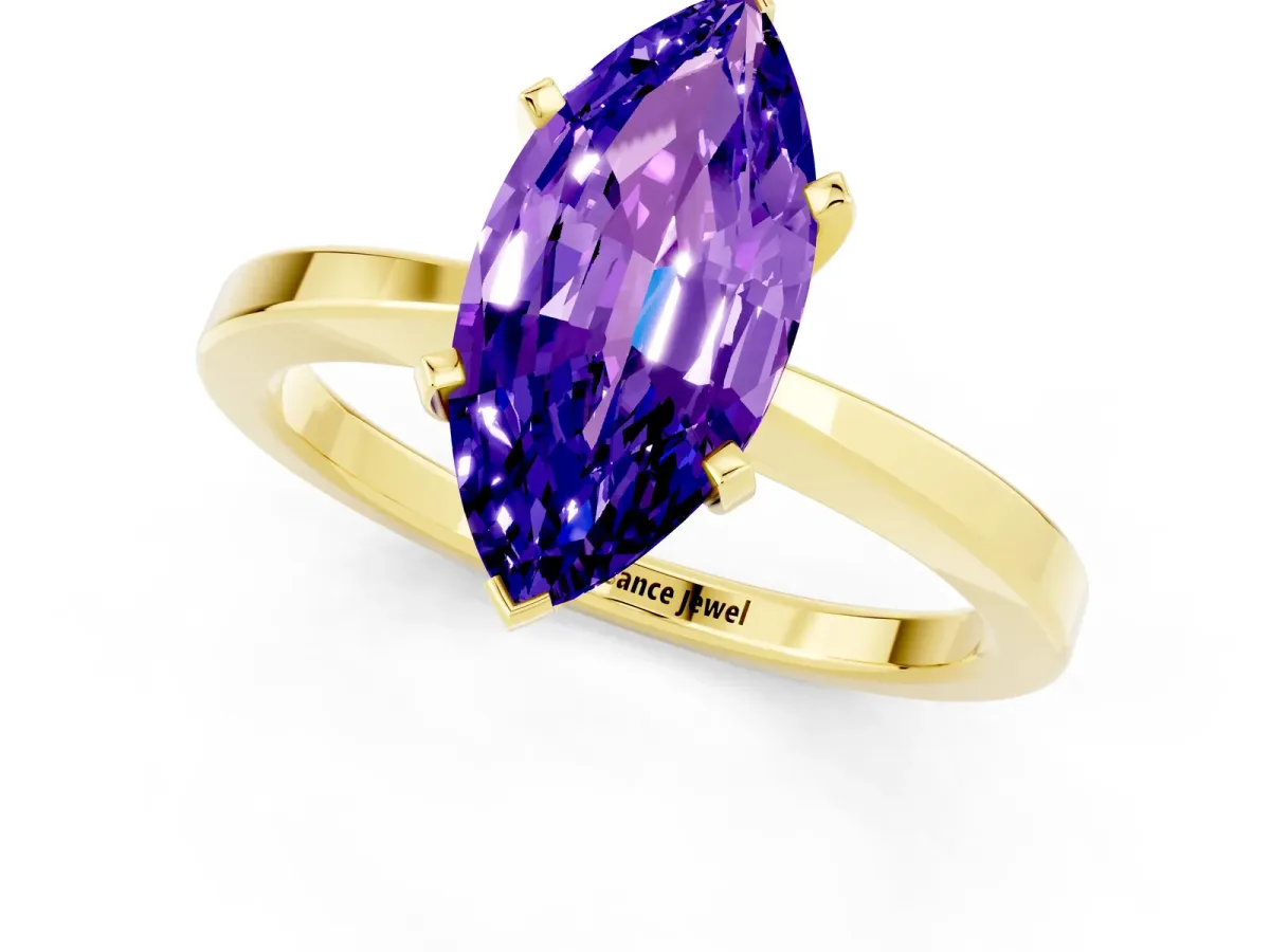 Marquise Cut Tanzanite Solitaire Engagement Ring with Classic Band and Four-Prong Setting Yellow gold