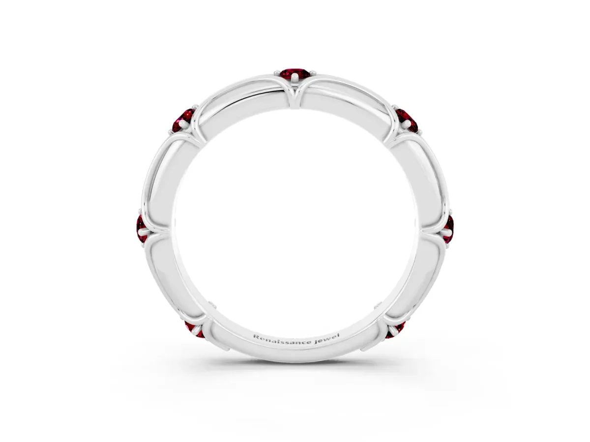Round Garnet Prong Set Milgrain Eternity Band White gold