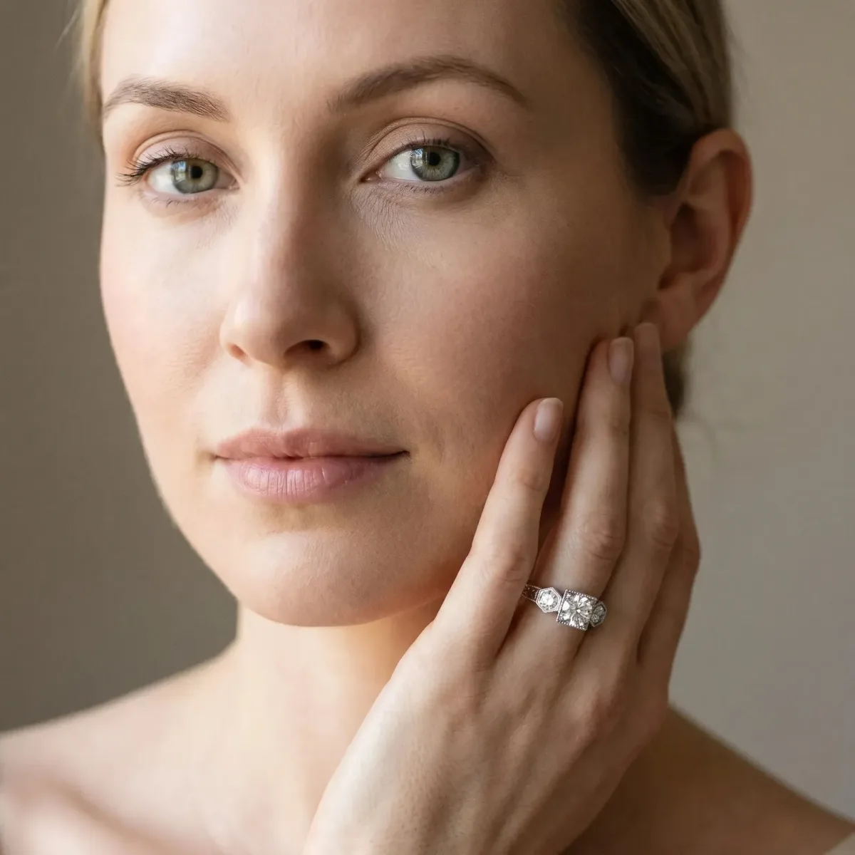Bezel-Set Princess and Round Cut Milgrain Band Ring Silver
