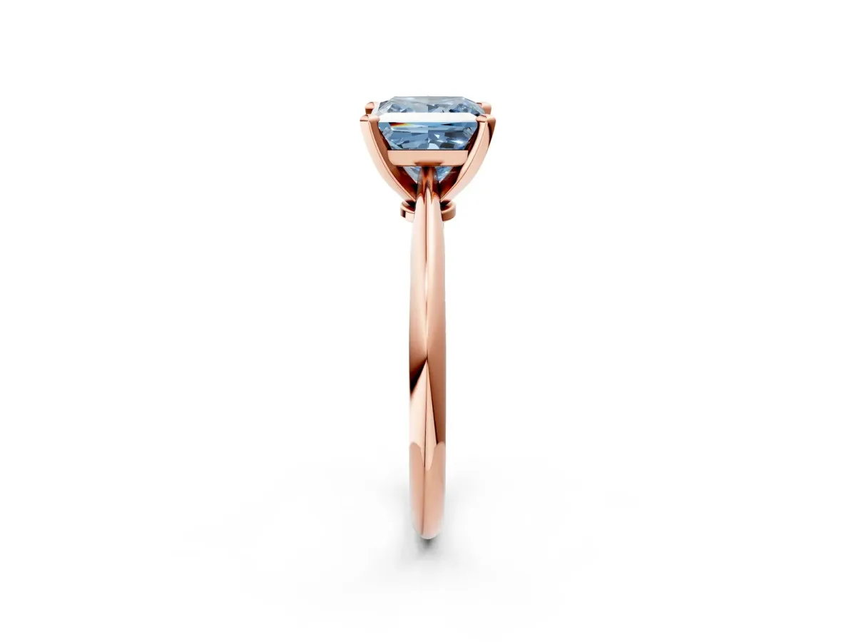 Fancy Blue Princess Cut Diamond Solitaire Engagement Ring with Classic Band and Four-Prong Setting Rose gold