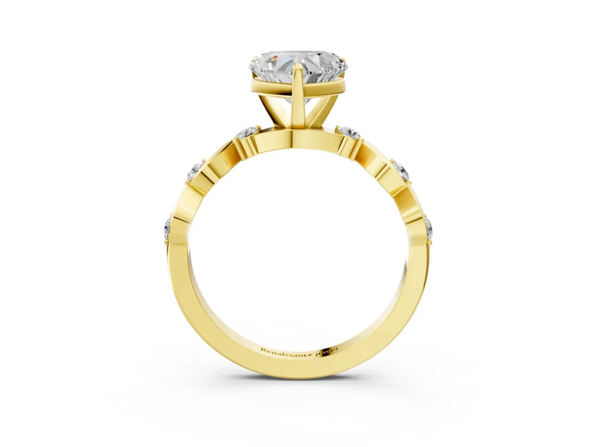 Heart Cut Diamond Solitaire Twisted Band with Round Accents and Prong Setting Yellow gold