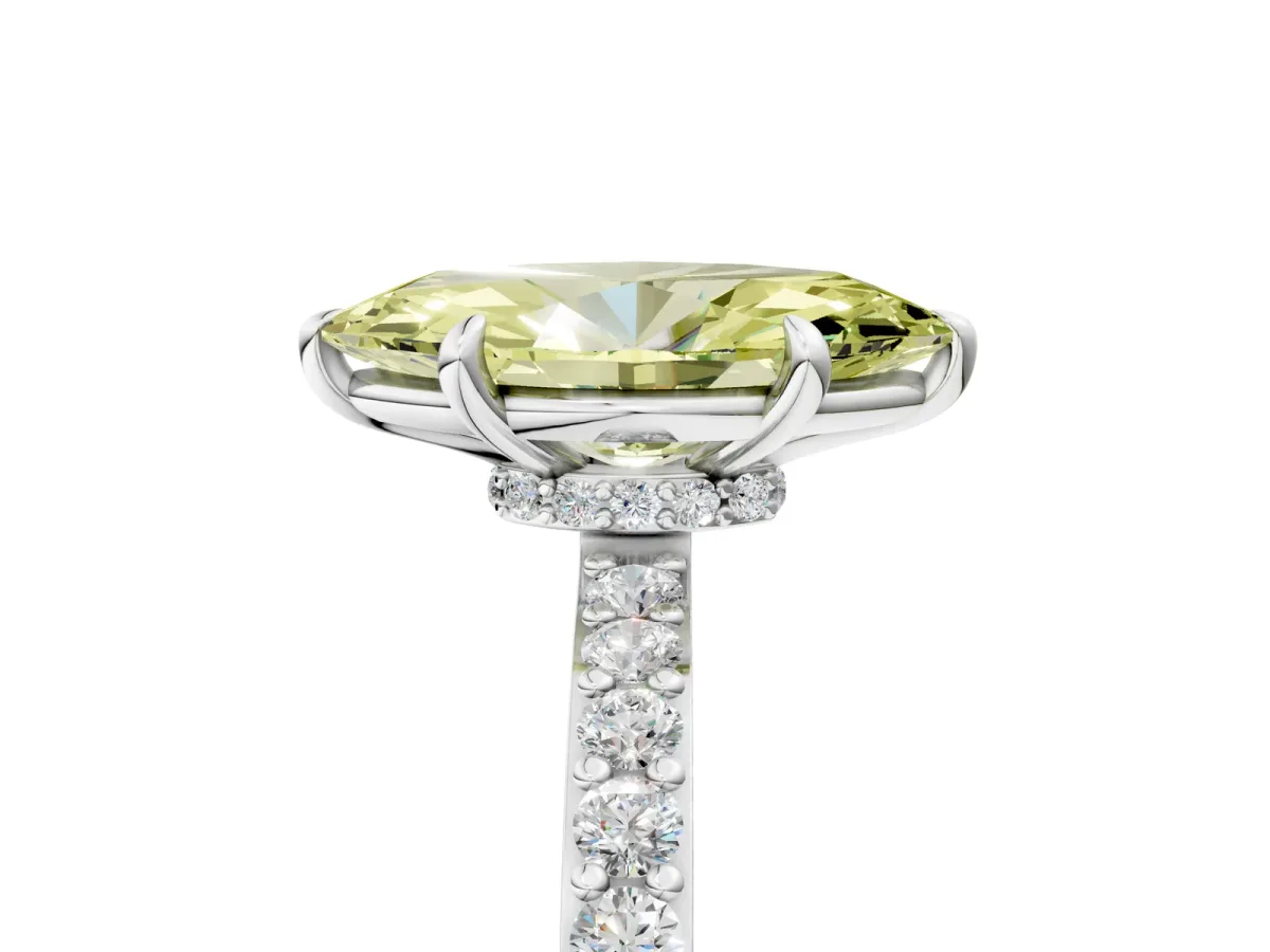Fancy Yellow Marquise Cut Diamond Solitaire Engagement Ring with Pavé Band and Four-Prong Setting White gold