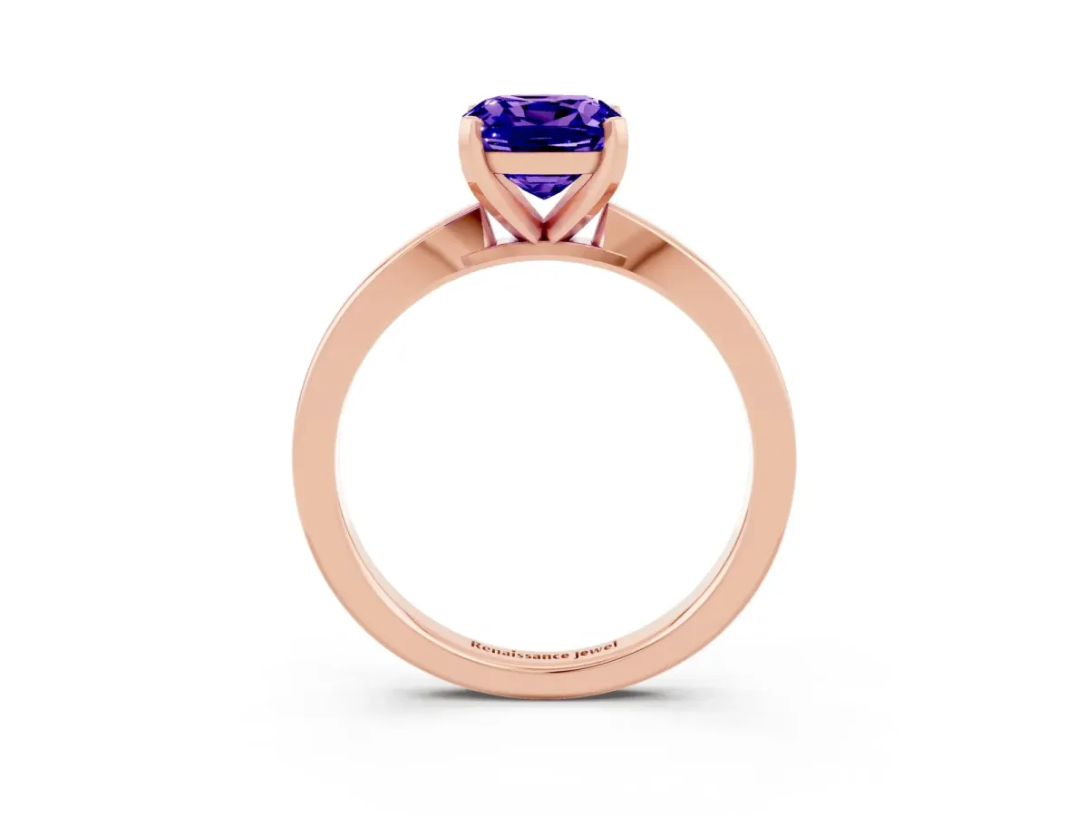 Cushion Cut Tanzanite Solitaire Engagement Ring with Classic Band and Four-Prong Setting Rose gold
