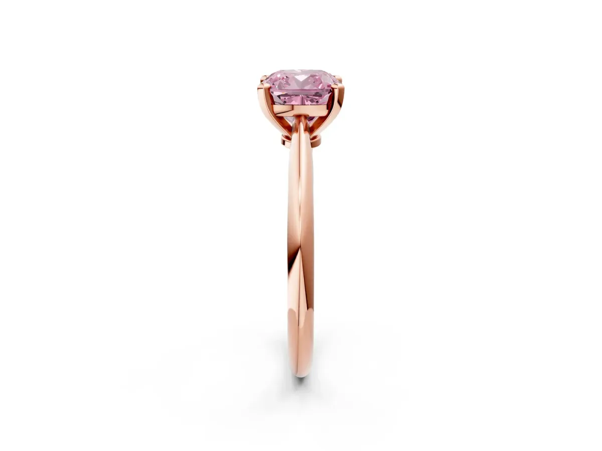 Fancy Pink Cushion Cut Diamond Solitaire Engagement Ring with Classic Band and Four-Prong Setting Rose gold