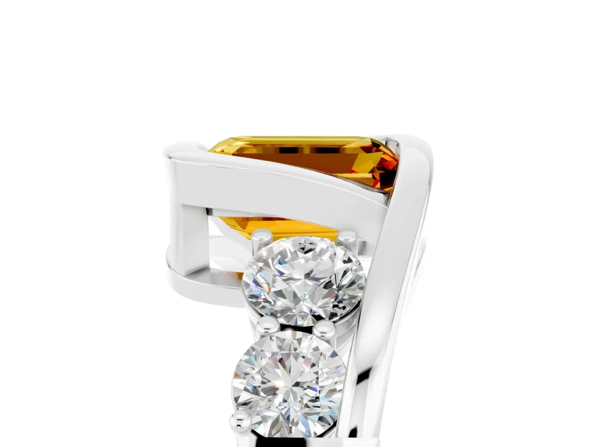 Bezel Set Emerald Cut Citrine Bypass Ring with Round Accents Silver