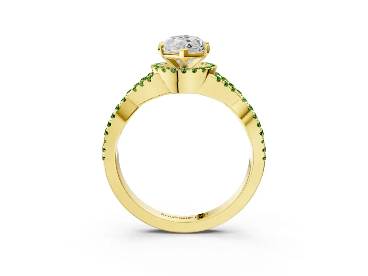 Marquise Cut Diamond Peridot Halo Twist Band Solitaire Prong Setting Ring Yellow gold