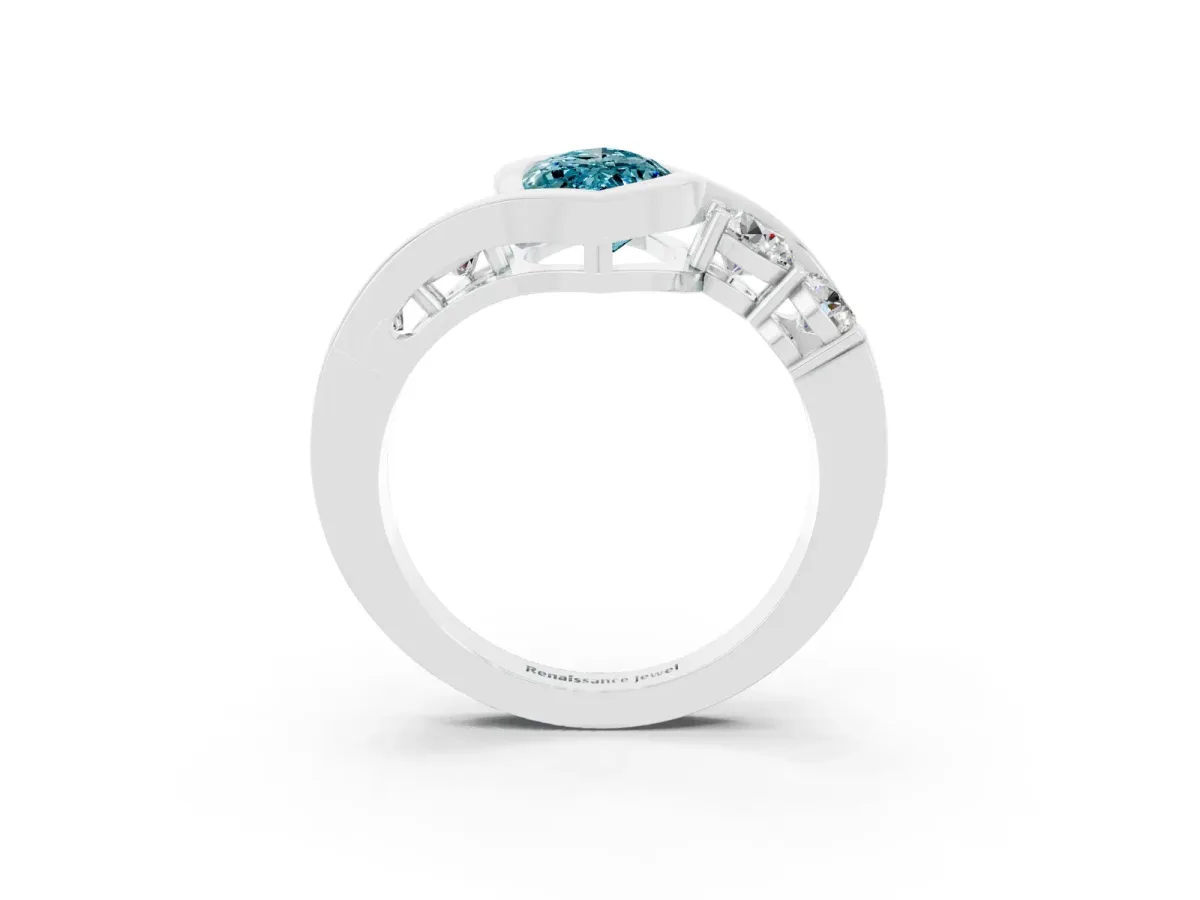 Bezel Set Marquise Cut Blue Topaz Bypass Ring with Round Accents Silver