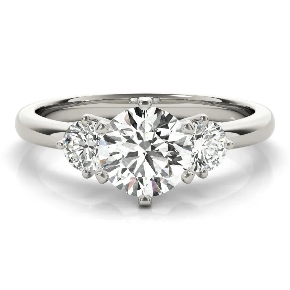 Three-Stone Round Cut Cut Solitaire Diamond Ring with Prong Setting Platinum