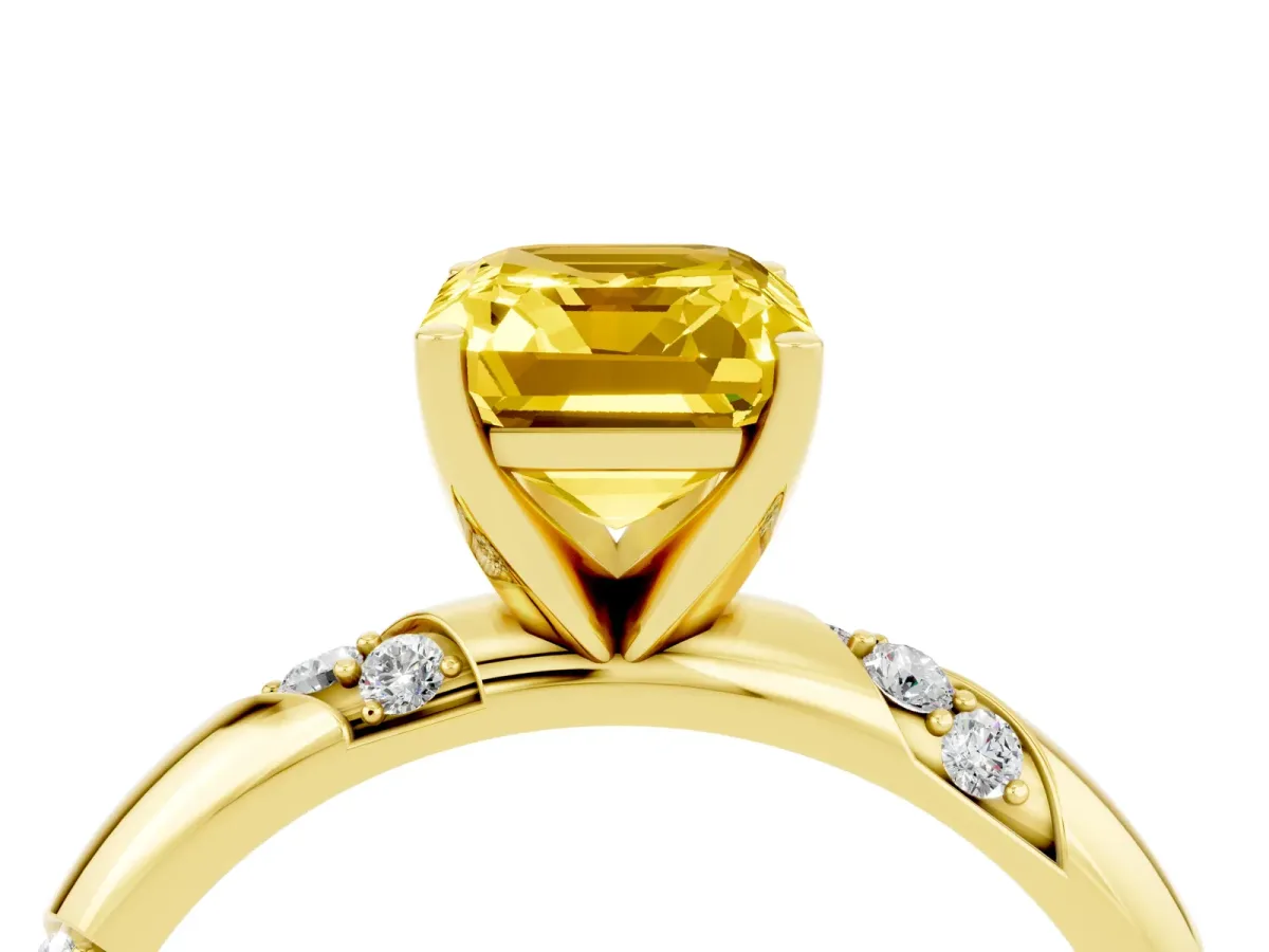 Emerald Cut Yellow Sapphire Solitaire Engagement Ring with Twisted Round Accent Band and Prong Setting Yellow gold
