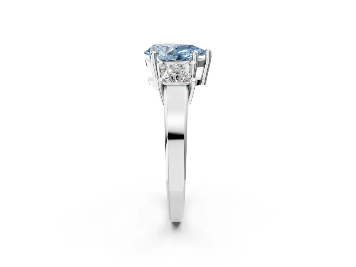 Fancy Blue Three-Stone Pear Cut Cut Solitaire Ring with Prong Setting White gold