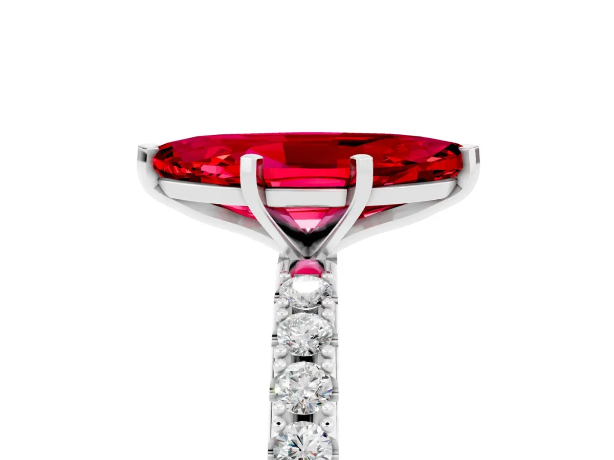Marquise Cut Ruby Solitaire Pavé Band with Four-Prong Setting Platinum