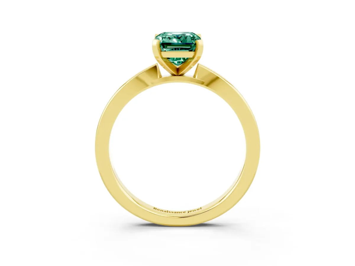 Emerald Cut Green Sapphire Solitaire Engagement Ring with Classic Band and Four-Prong Setting Yellow gold