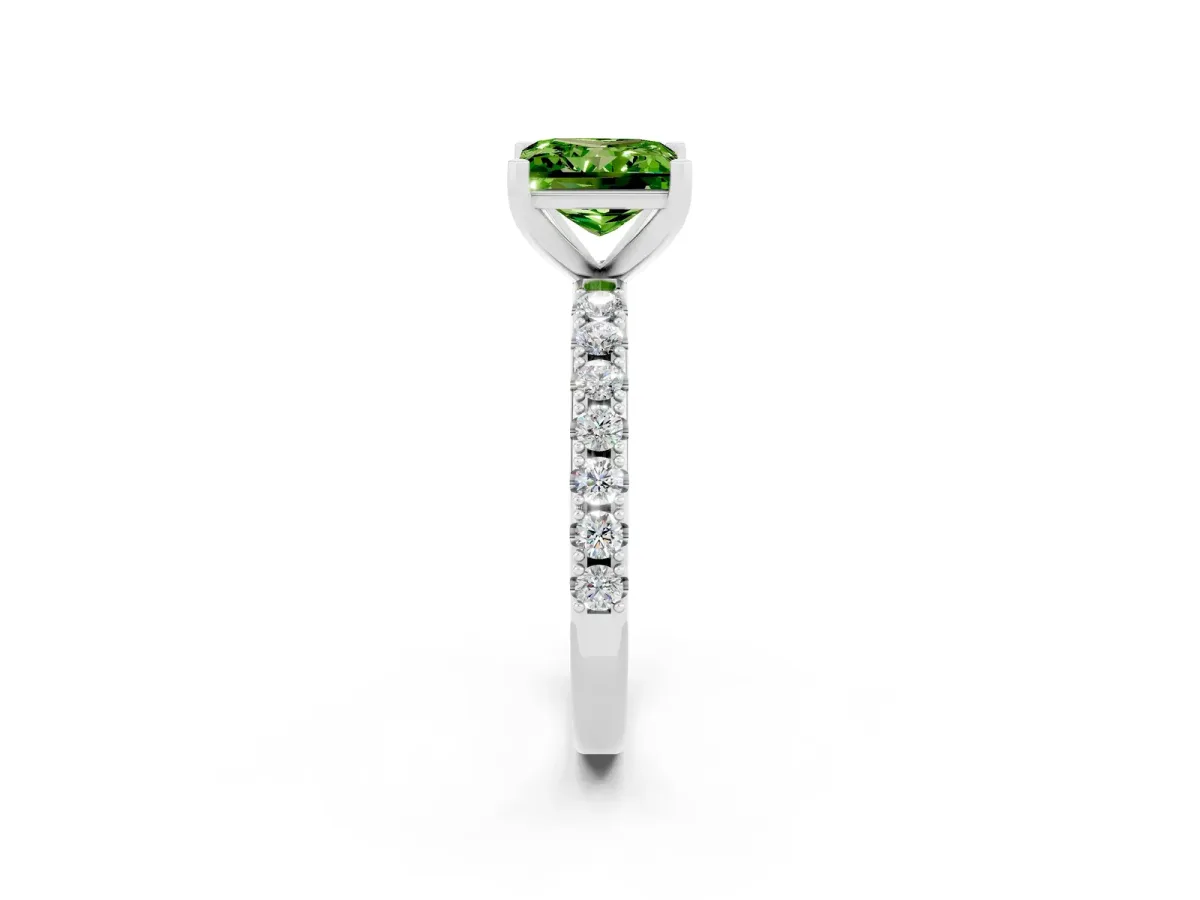 Princess Cut Peridot Solitaire Pavé Band with Four-Prong Setting Platinum