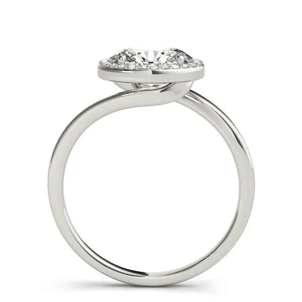 Oval Cut Diamond Bezel Halo Ring with Plain Band Platinum