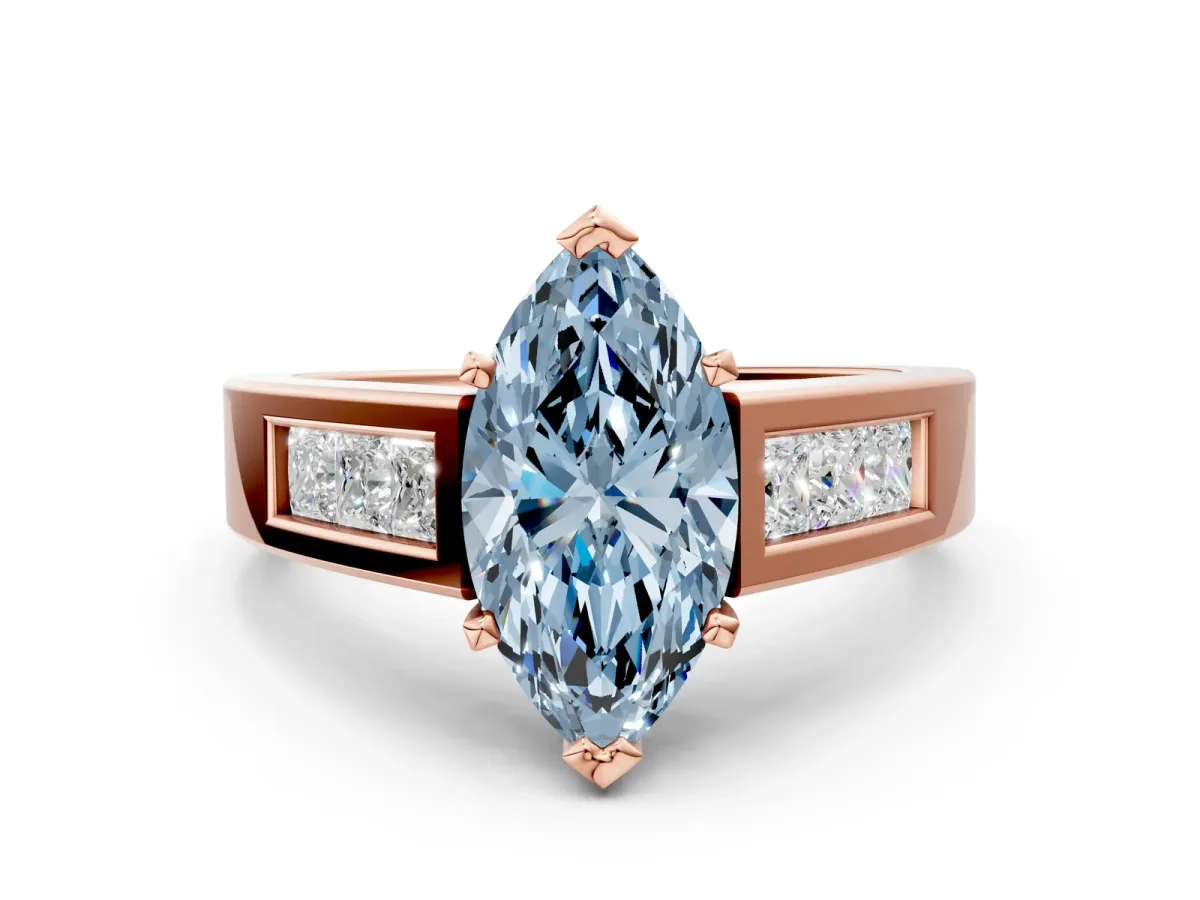 Fancy Blue Marquise Cut Cut Channel Set Solitaire Ring with Four-Prong Setting Rose gold