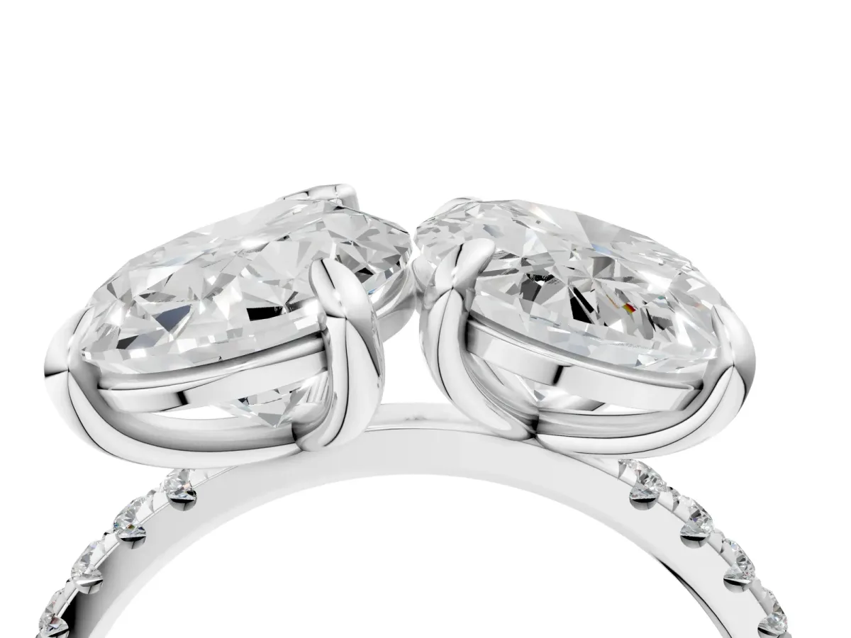 Oval and Pear Toi Moi Ring with Prong Setting and Micro Pave Band Silver