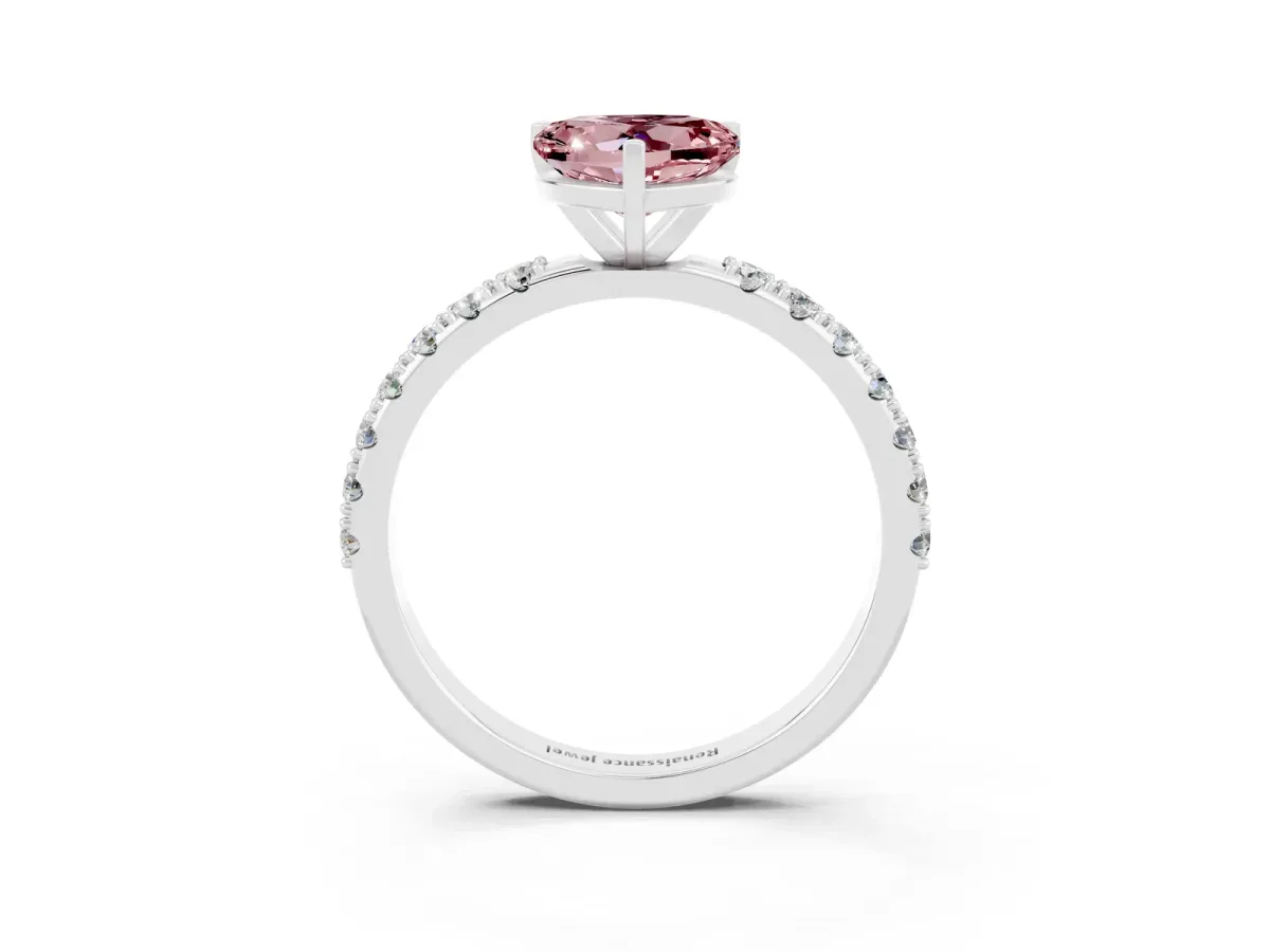 Heart Cut Morganite Solitaire Pavé Band with Four-Prong Setting Platinum