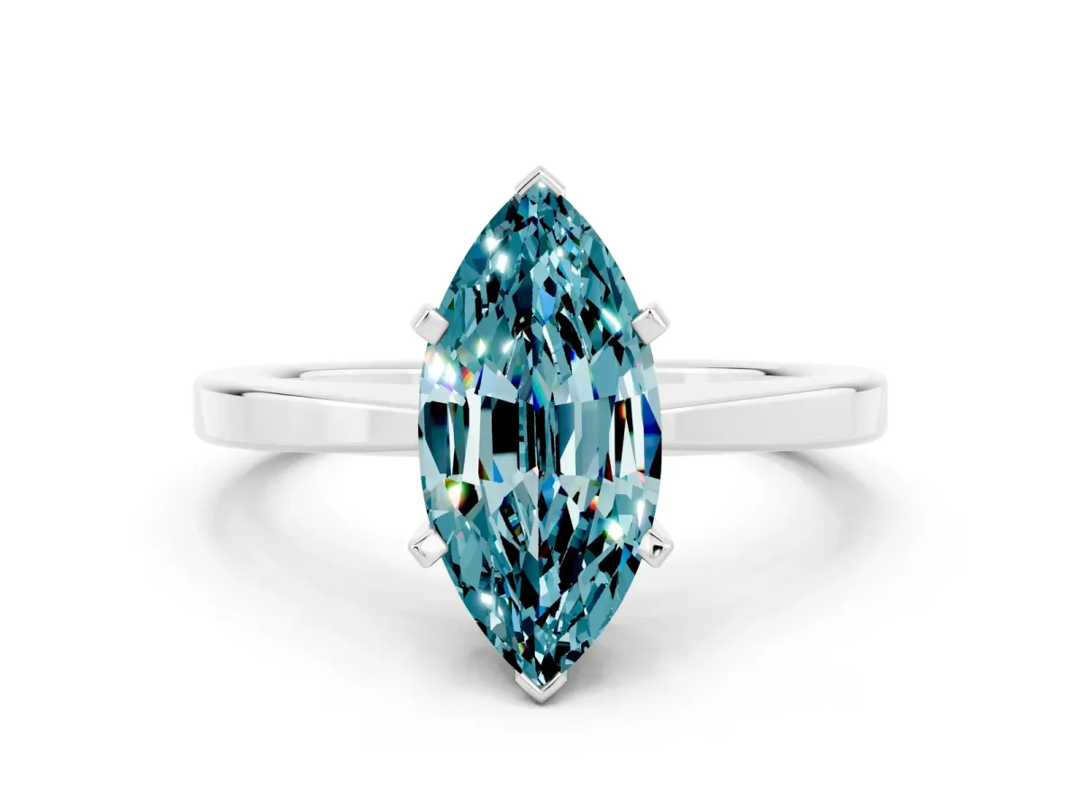 Marquise Cut Blue Topaz Solitaire Engagement Ring with Classic Band and Four-Prong Setting White gold