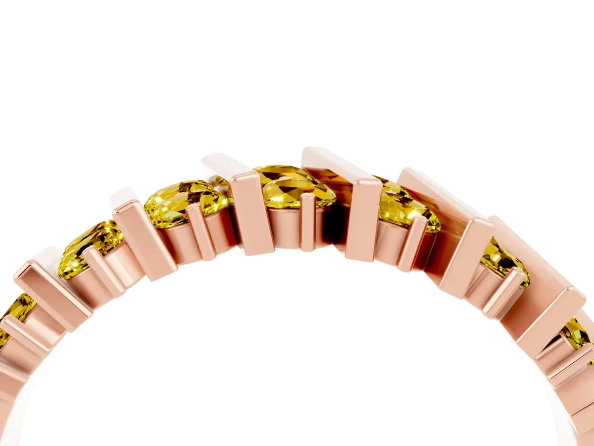 Channel Set Round Yellow Sapphire Anniversary Band with Vertical Prongs Rose gold