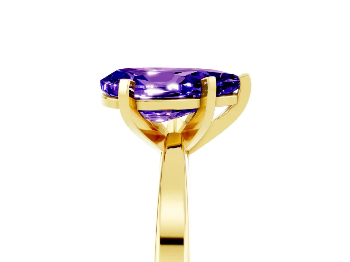 Pear Cut Tanzanite Solitaire Engagement Ring with Classic Band and Four-Prong Setting Yellow gold