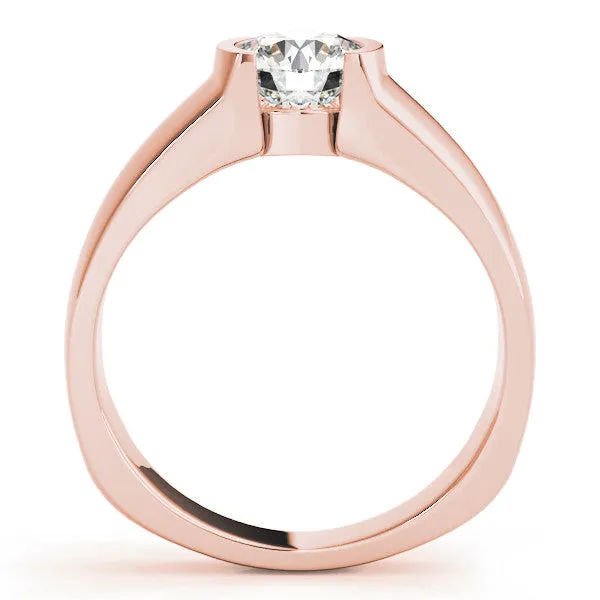 Oval Cut Solitaire Bezel Set Diamond Ring with Wide Band Rose gold