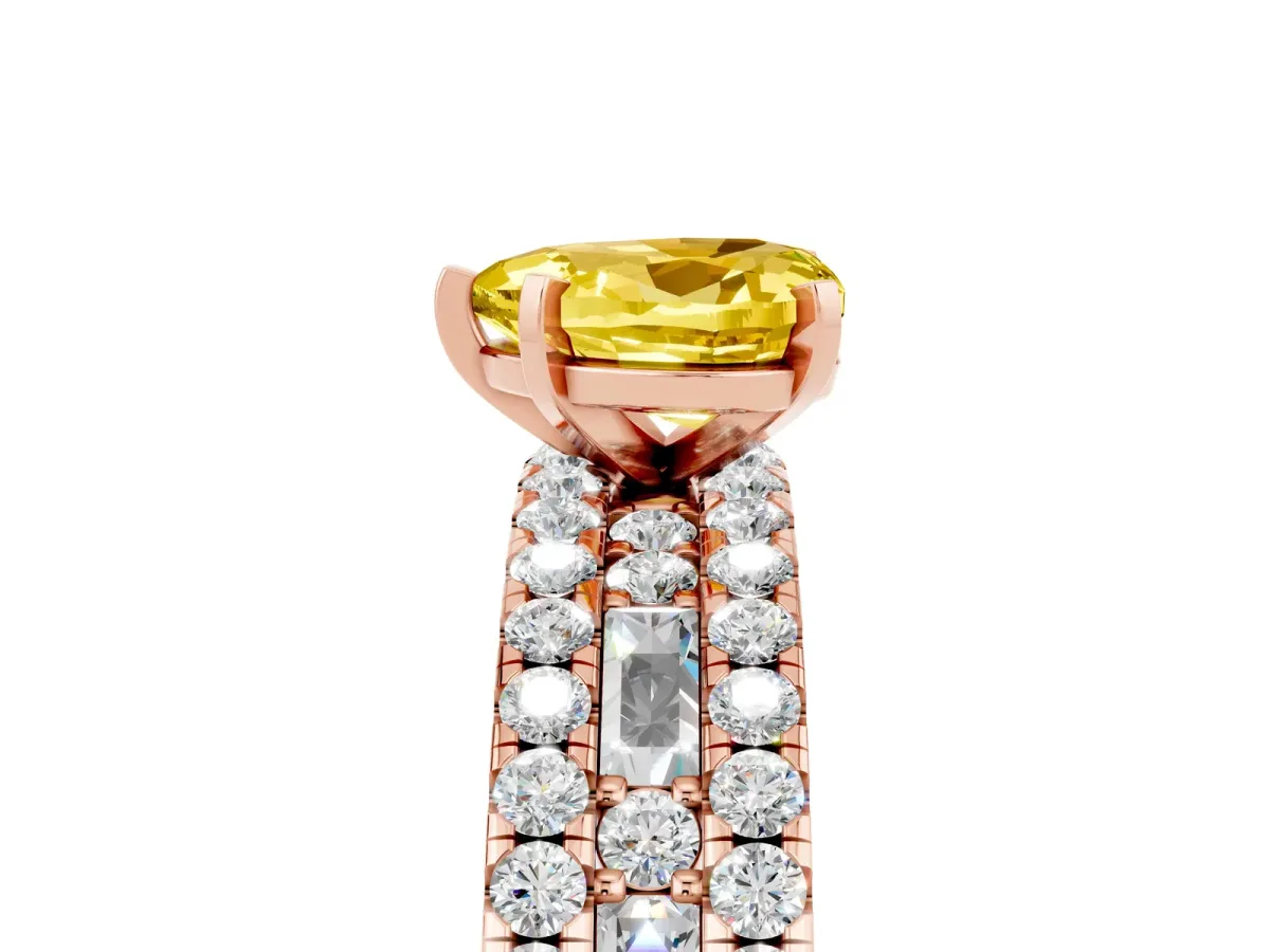 Heart Cut Yellow Sapphire Solitaire Ring with Pavé and Channel Set Band Rose gold