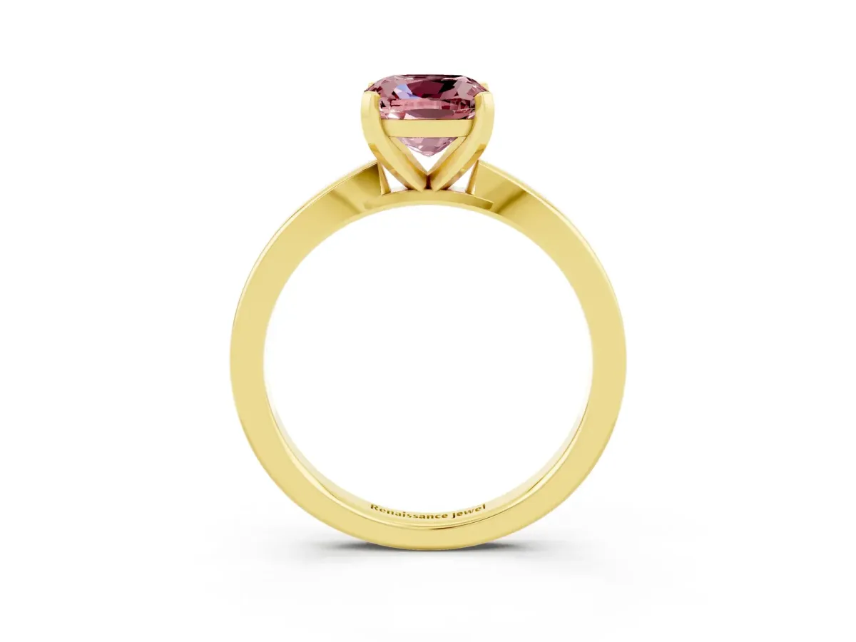 Cushion Cut Morganite Solitaire Engagement Ring with Classic Band and Four-Prong Setting Yellow gold