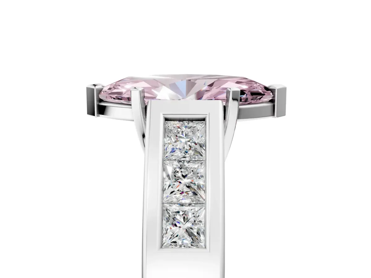 Fancy Pink Marquise Cut Cut Channel Set Solitaire Ring with Four-Prong Setting Silver