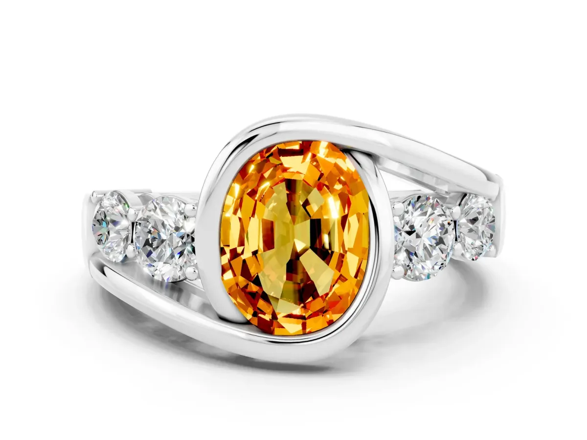 Bezel Set Oval Cut Citrine Bypass Ring with Round Accents Platinum