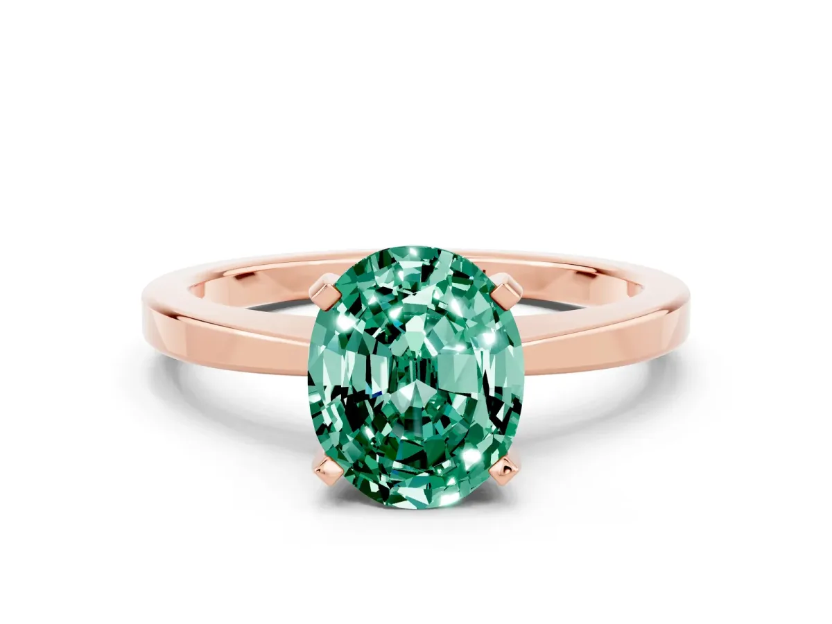 Oval Cut Green Sapphire Solitaire Engagement Ring with Classic Band and Four-Prong Setting Rose gold