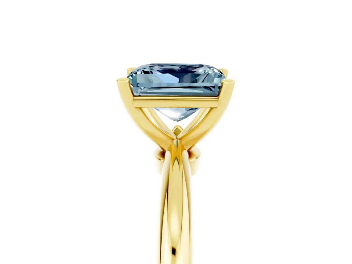 Princess Cut Aquamarine Solitaire Ring with Six-Prong Setting and Classic Band Yellow gold