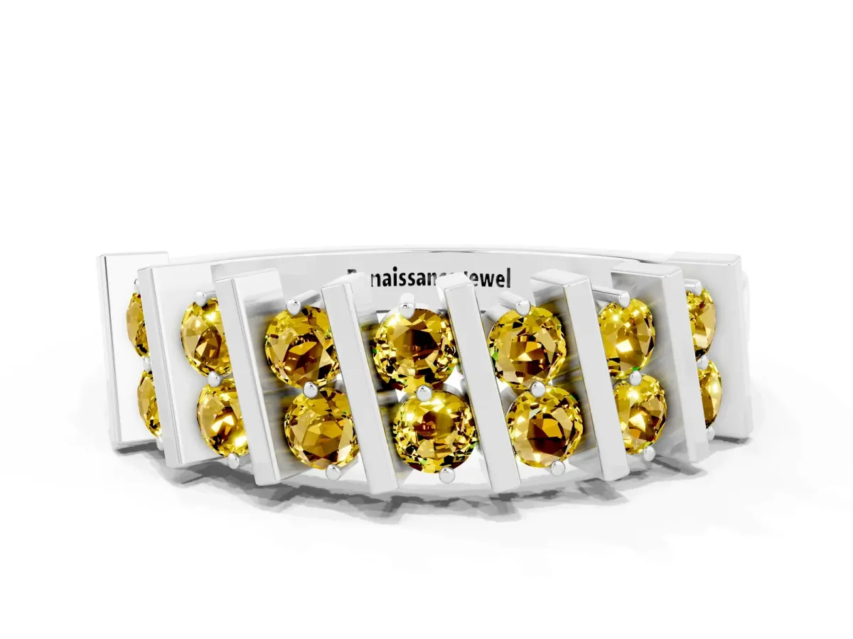 Channel Set Round Yellow Sapphire Anniversary Band with Vertical Prongs White gold