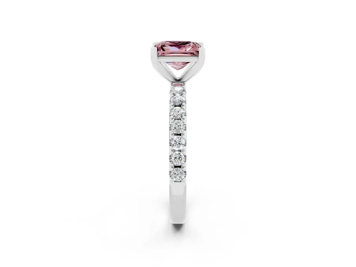 Princess Cut Morganite Solitaire Pavé Band with Four-Prong Setting Silver