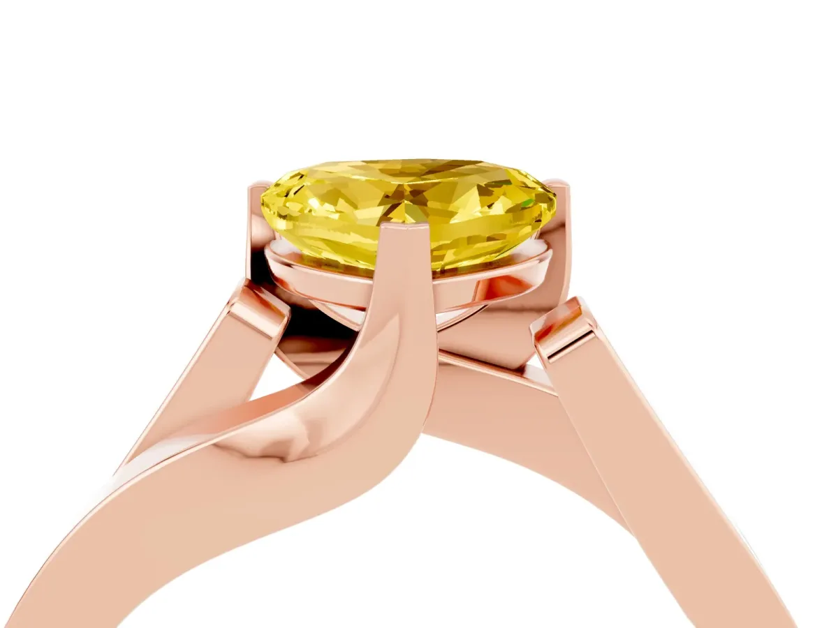 Modern Tension Set Heart Cut Yellow Sapphire Solitaire Wide Band Ring Rose gold