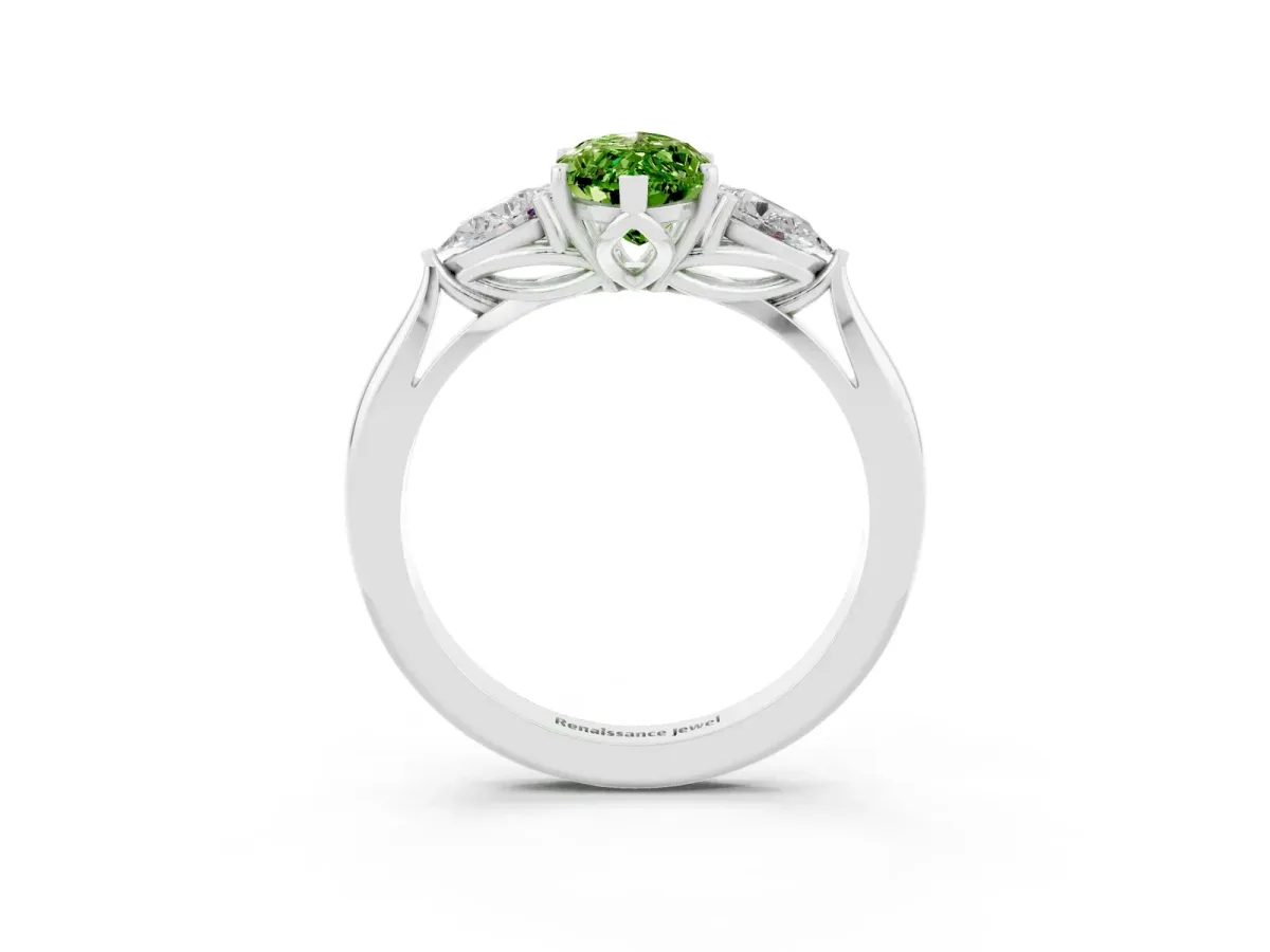 Marquise Cut Peridot Three-Stone Ring with Pear Side Stones and Prong Setting Silver